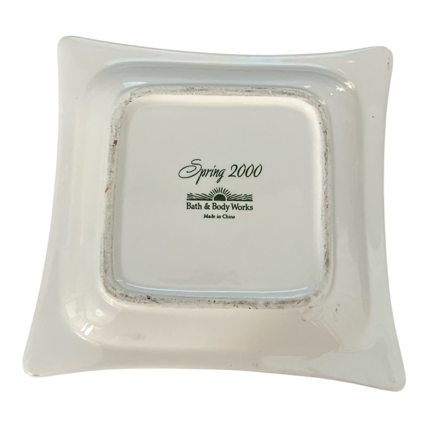 Vintage Bath & Body Works Square Ceramic Dish – Green Leaf Design – Spring 2000