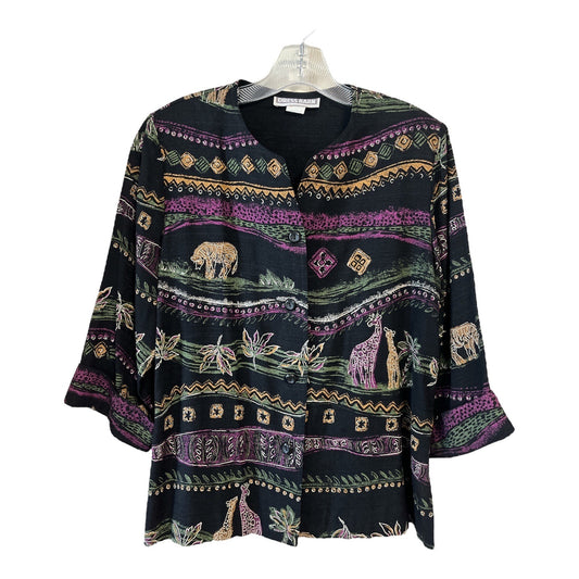 VTG Dress Barn Safari Print Blouse | Shoulder Pads | Side Slits | Made in USA | Size 10 | Jungle Rayon Top