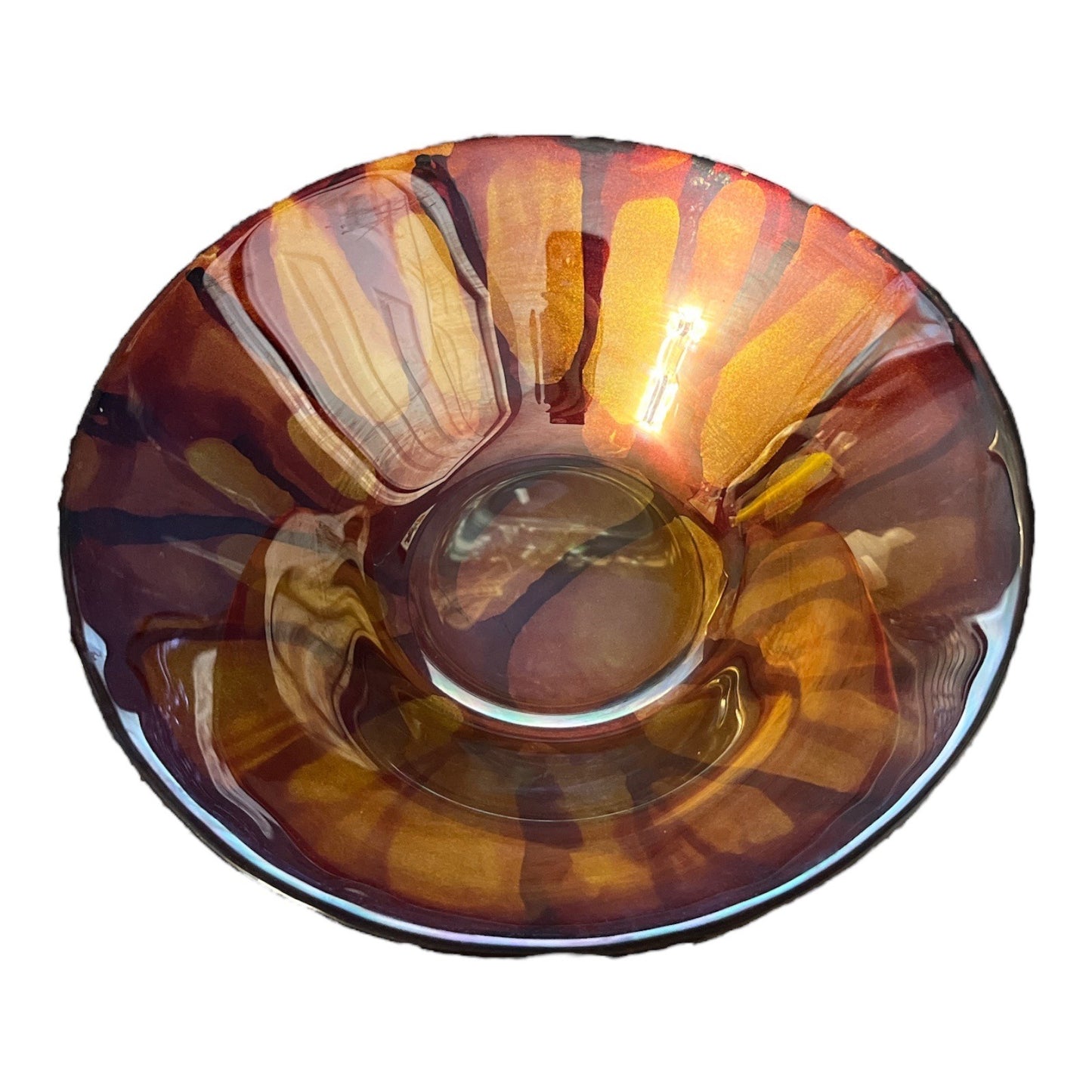 Franco Italy Art Glass Bowl Amber Gold Aventurine Centerpiece Dish 8”