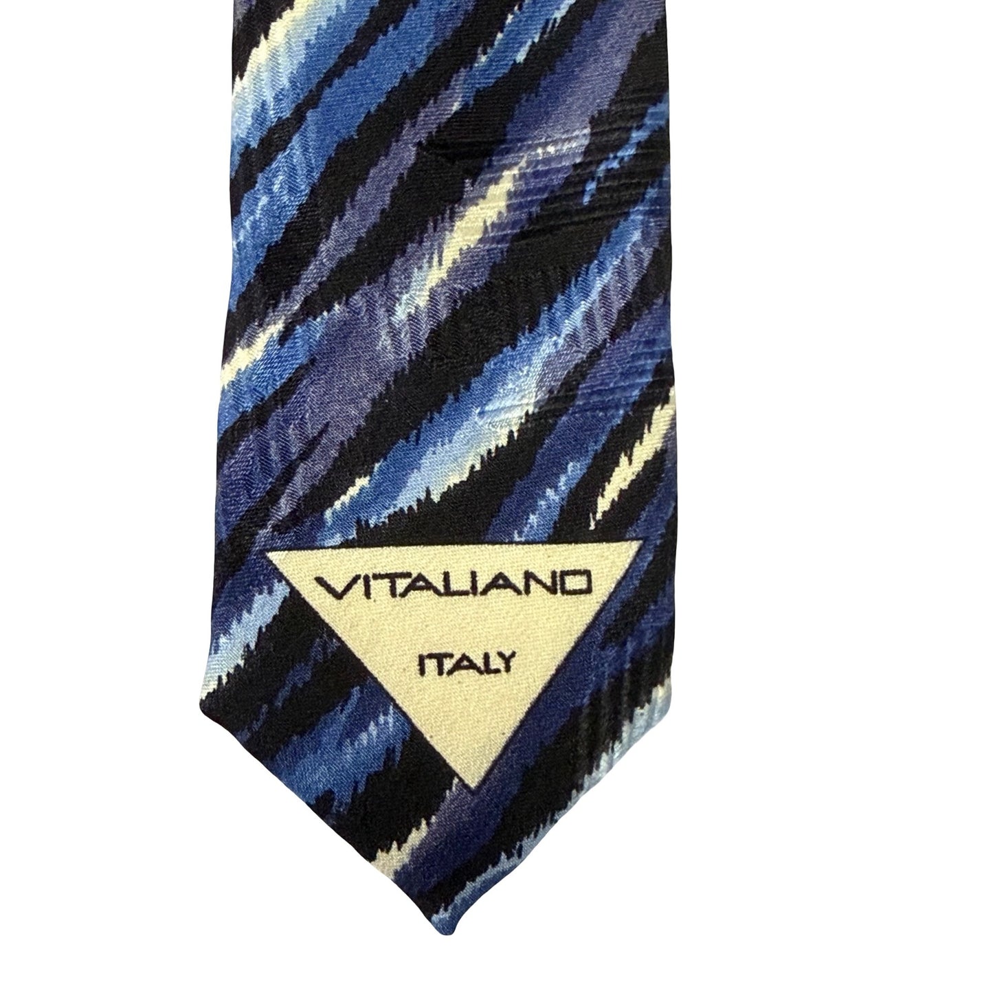 Vintage Vitaliano Pancaldi Italian Silk Necktie Blue Black Gold Abstract Geometric Tie