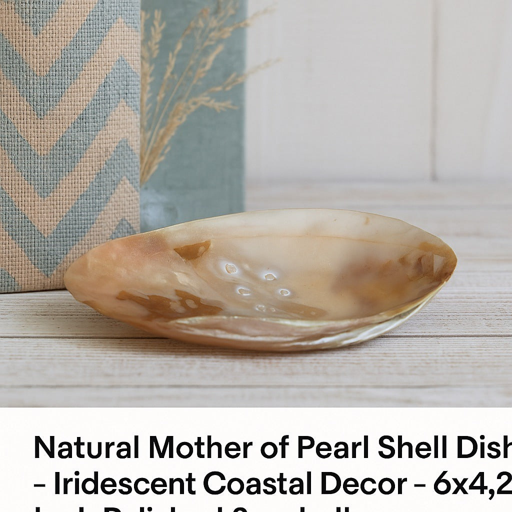 Natural Mother of Pearl Shell Dish – Iridescent Coastal Decor – 6x4.25 Inch Polished Seashell