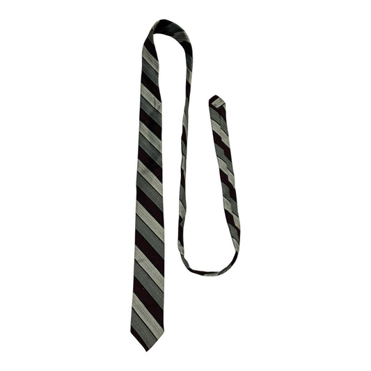 Vintage Men’s Striped Tie – Gray and Burgundy Diagonal Pattern – 100% Dacron Polyester