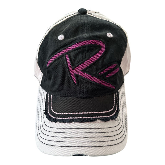 Rascal Flatts Women’s Distressed Trucker Hat – Black & Pink Embroidered RF Logo – Adjustable
