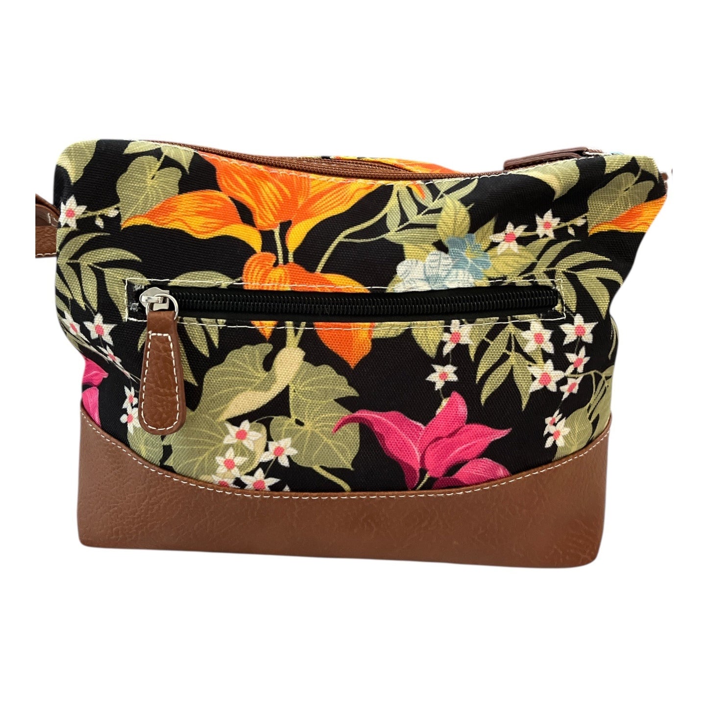 Stone Mountain Faux Leather Shoulder Bag Brown Floral Lining – 12x9x3 – Vegan Leather Tote (2000s–2010s)