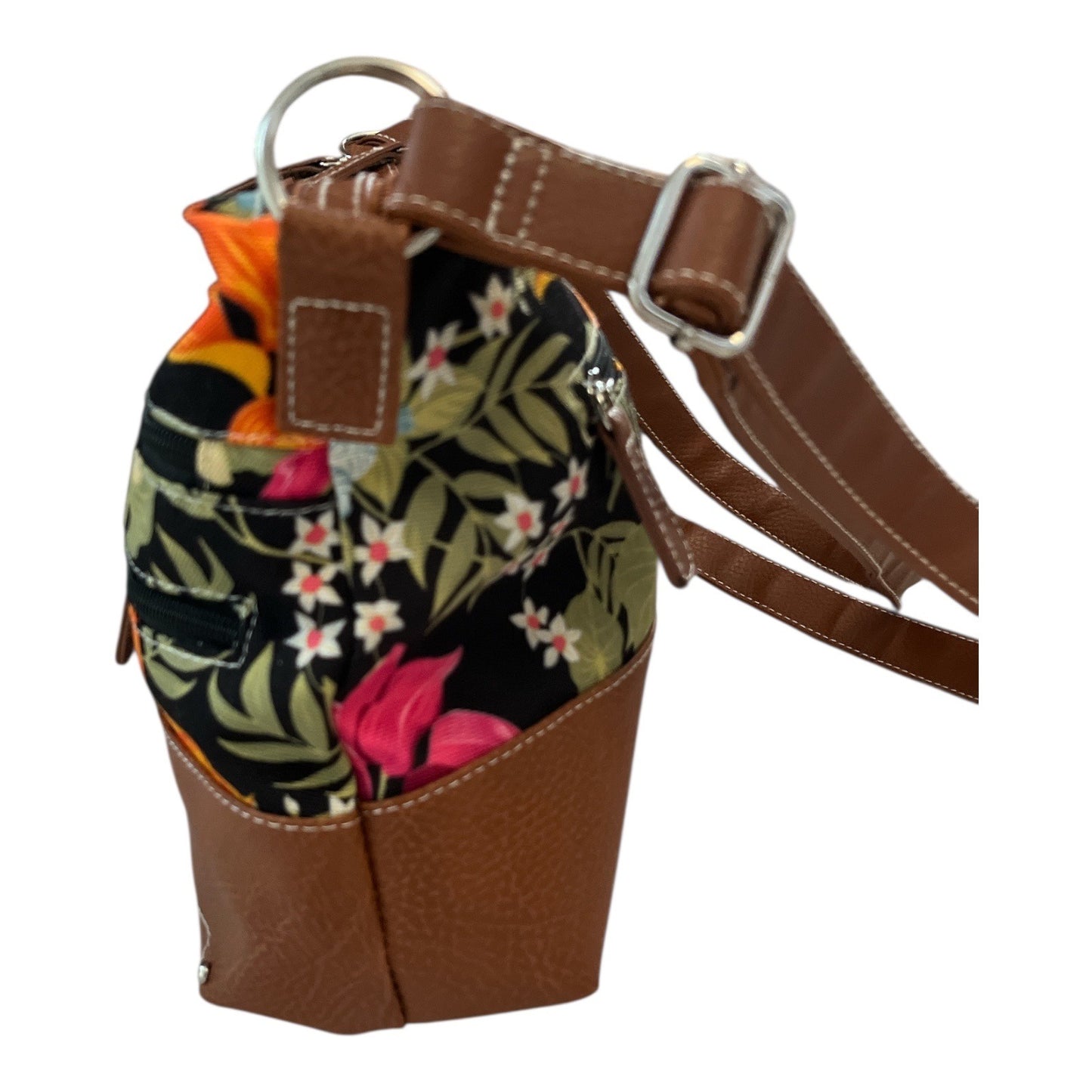 Stone Mountain Faux Leather Shoulder Bag Brown Floral Lining – 12x9x3 – Vegan Leather Tote (2000s–2010s)