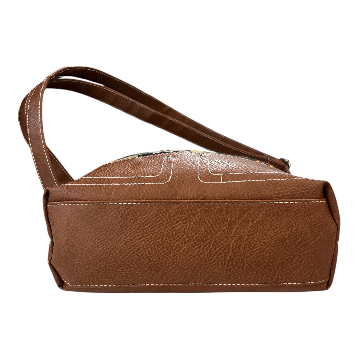 Stone Mountain Faux Leather Shoulder Bag Brown Floral Lining – 12x9x3 – Vegan Leather Tote (2000s–2010s)