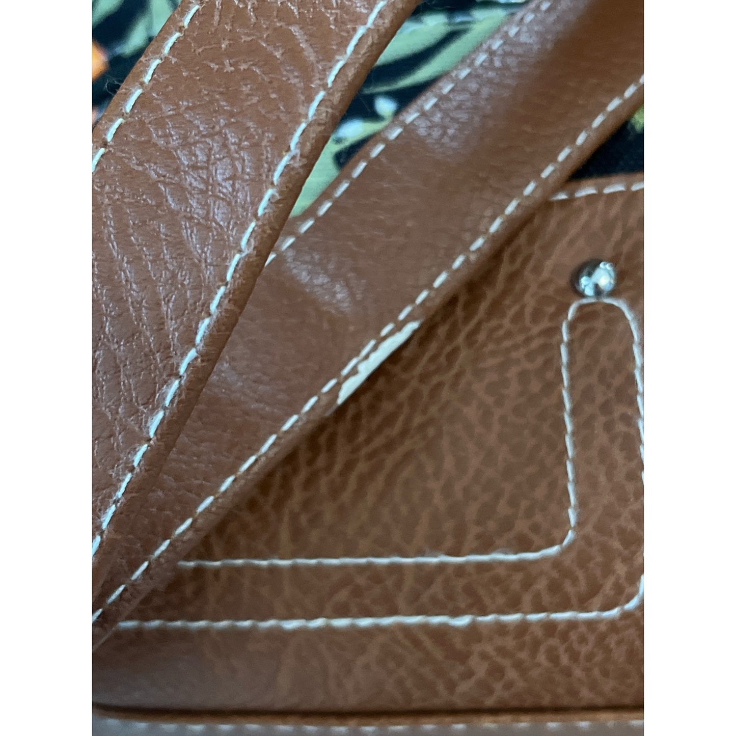 Stone Mountain Faux Leather Shoulder Bag Brown Floral Lining – 12x9x3 – Vegan Leather Tote (2000s–2010s)