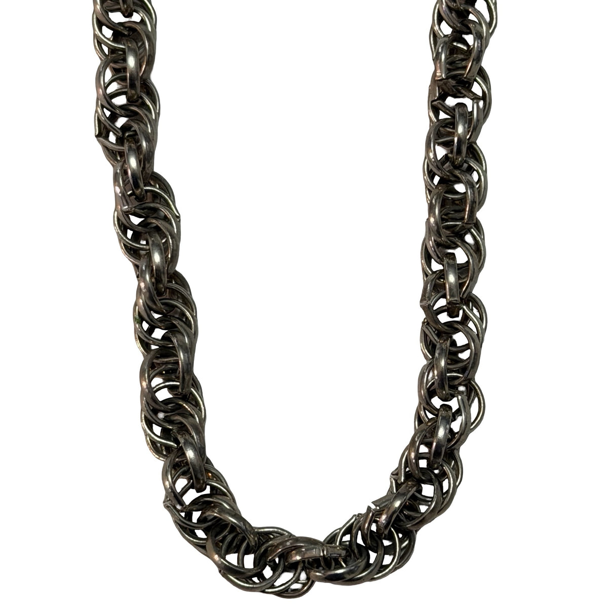 Vintage Byzantine Style Silver Tone Woven Chain Necklace 34 Inch