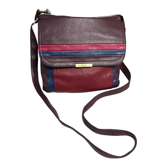 Relic by Fossil Crossbody Bag – Colorblock Faux Leather – Burgundy, Red & Blue – Adjustable Strap – READ