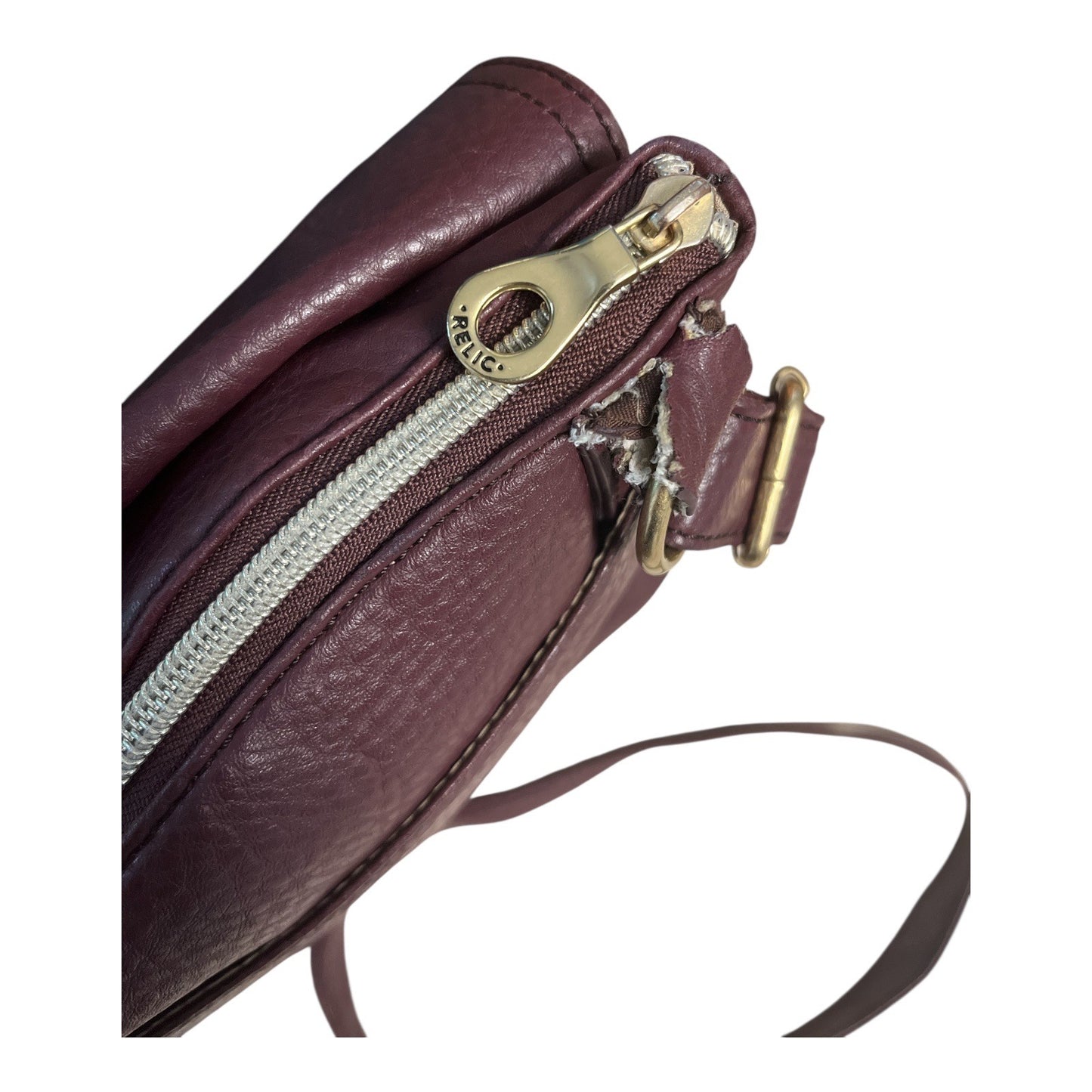 Relic by Fossil Crossbody Bag – Colorblock Faux Leather – Burgundy, Red & Blue – Adjustable Strap – READ