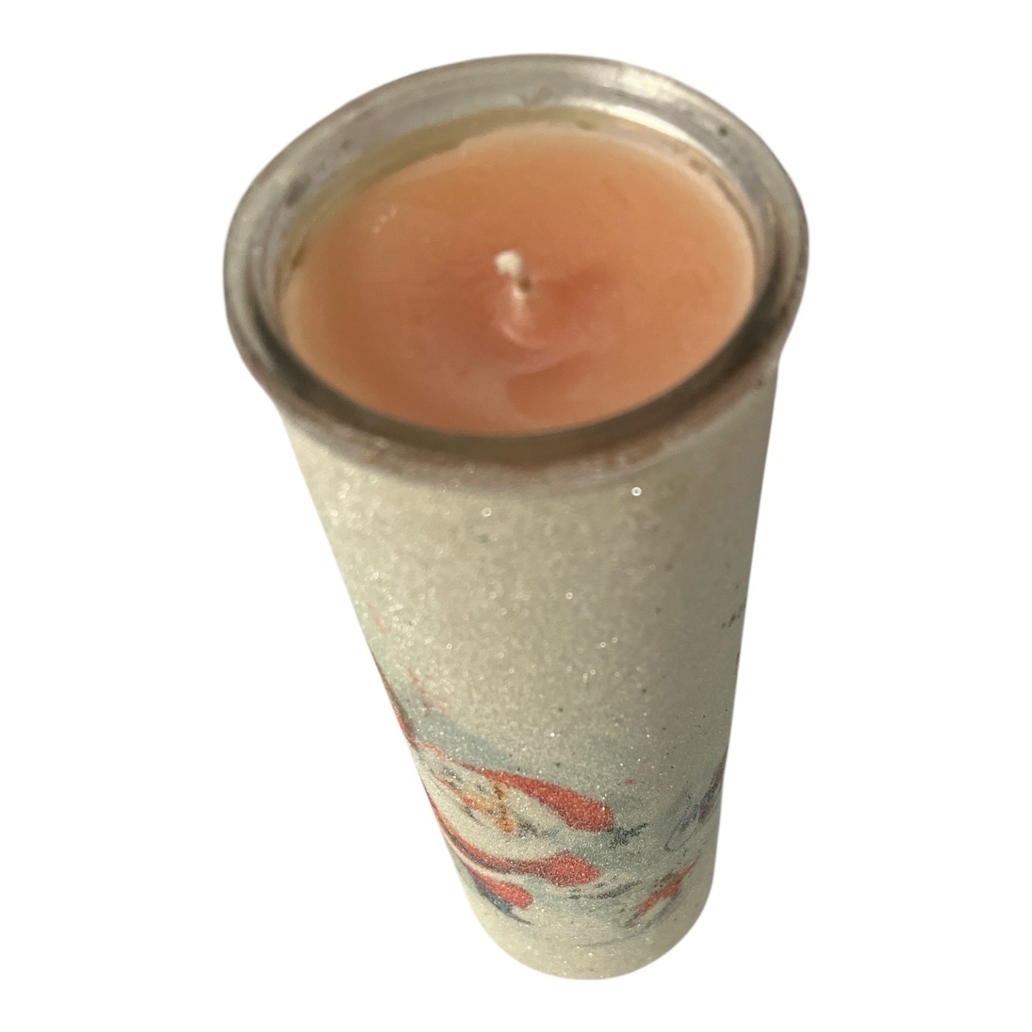 Vintage Christmas Santa Glass Candle Cylinder Holiday Scene Spun Glass Style