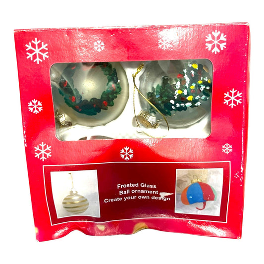 Vintage Hand Painted Frosted Glass Christmas Ornaments Set of 4 Jo-Ann Craft Holiday Decor