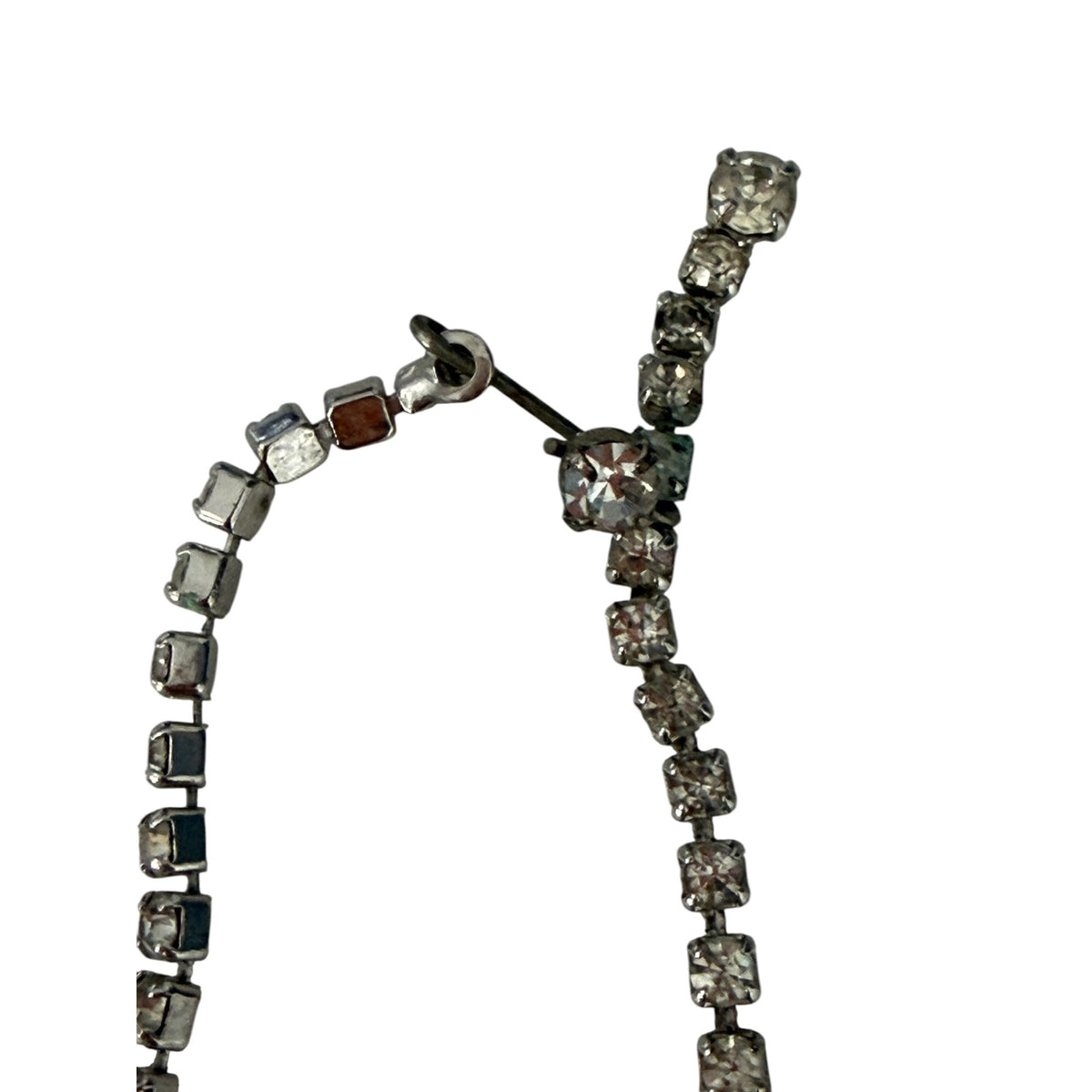 Vintage 1950s Clear Rhinestone Festoon Bib Necklace Silver Tone 14 Inch