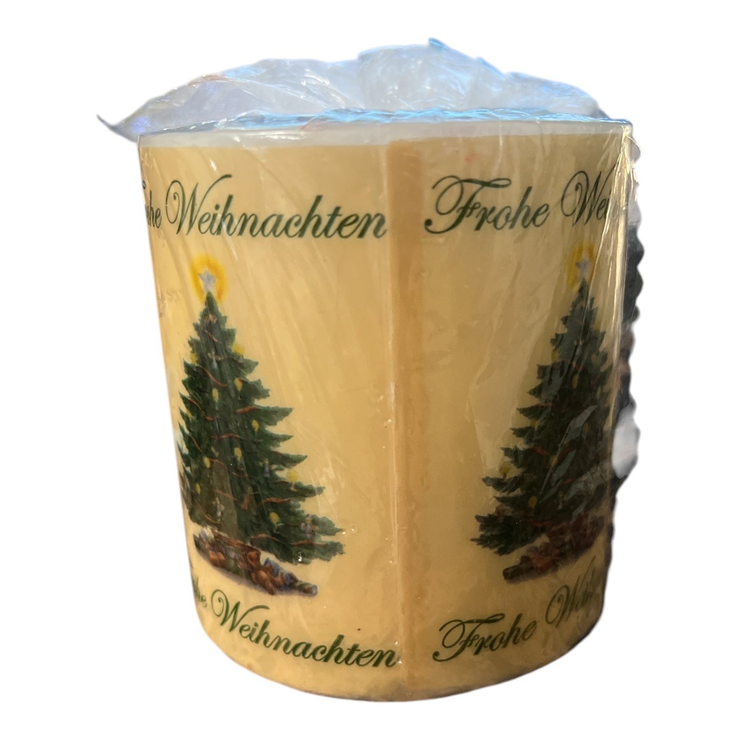 German Christmas Candle Frohe Weihnachten Tree Pillar Candle 3 Inch Made in EU