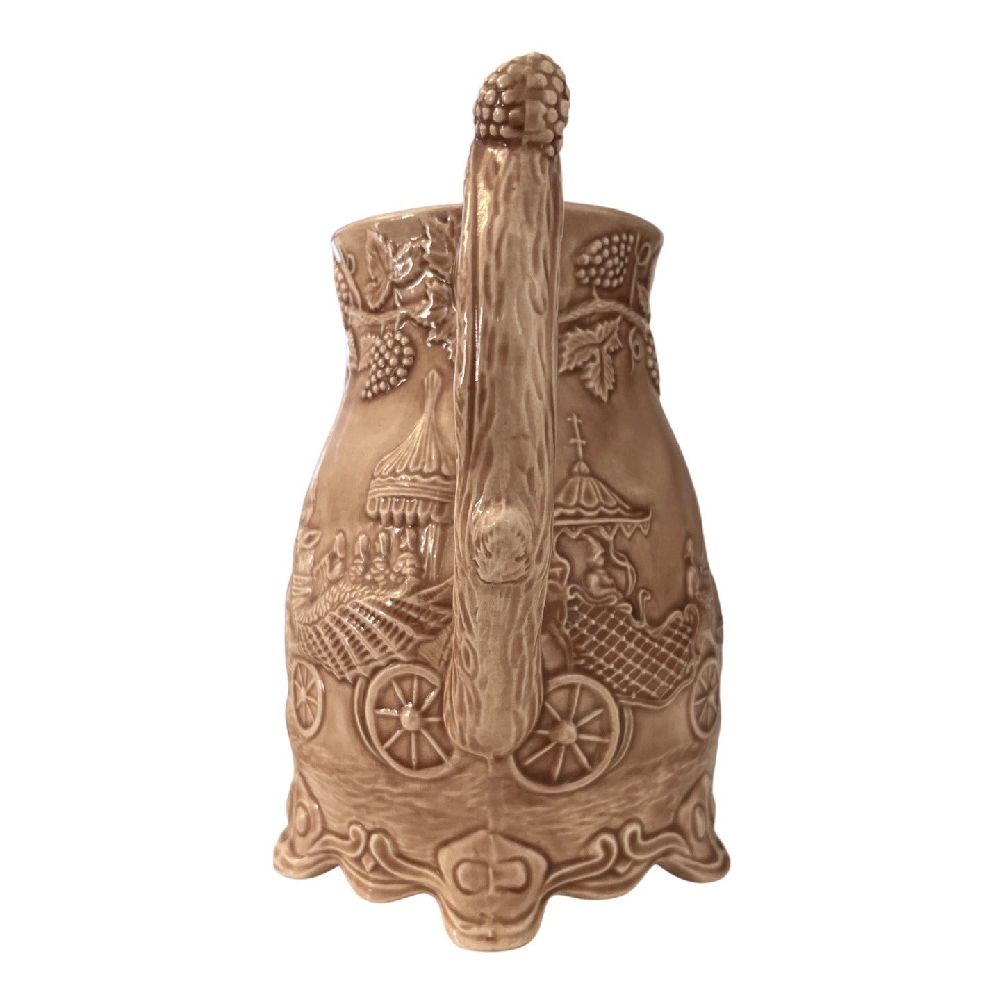 Vintage 1964 Signed Studio Pottery Pitcher Relief Caravan Elephant Camel Scene