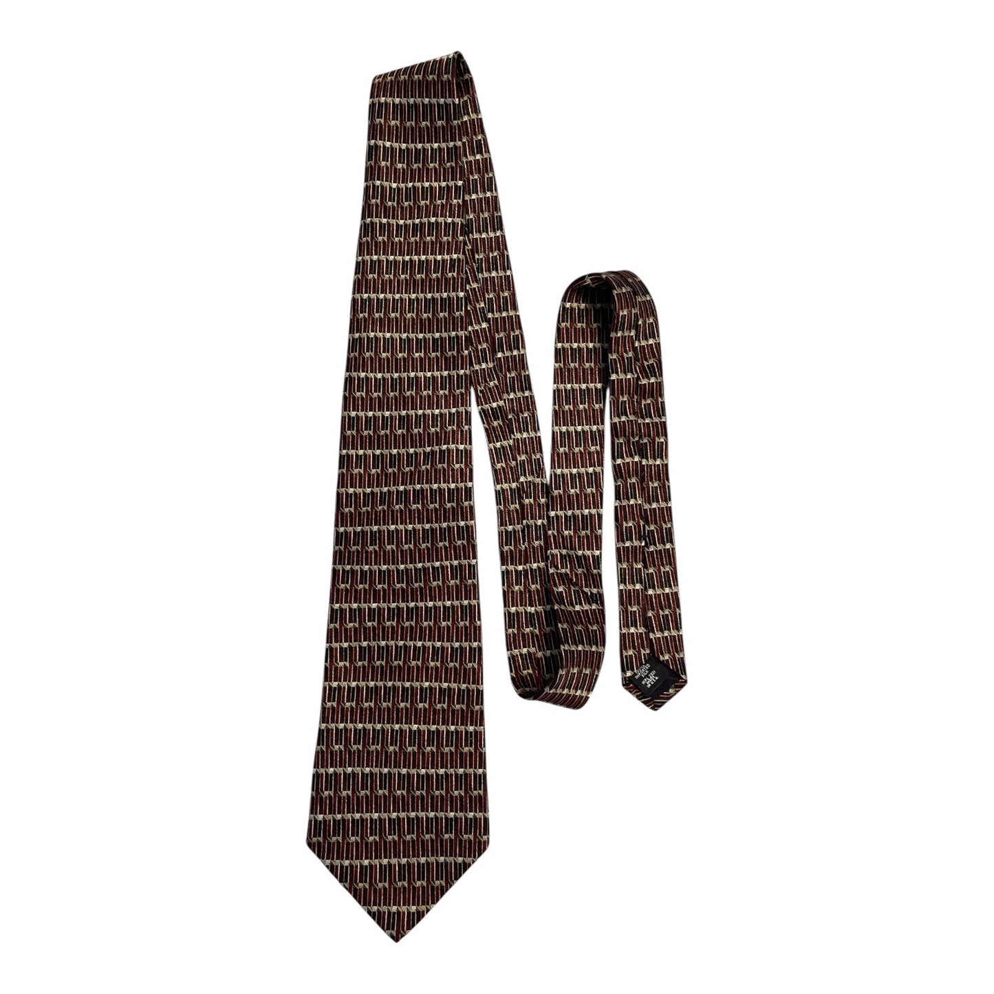 Gianfranco Ruffini Italy Silk Tie – Vintage 90s Geometric Necktie – Burgundy & Black – 56" x 4" – Made in USA