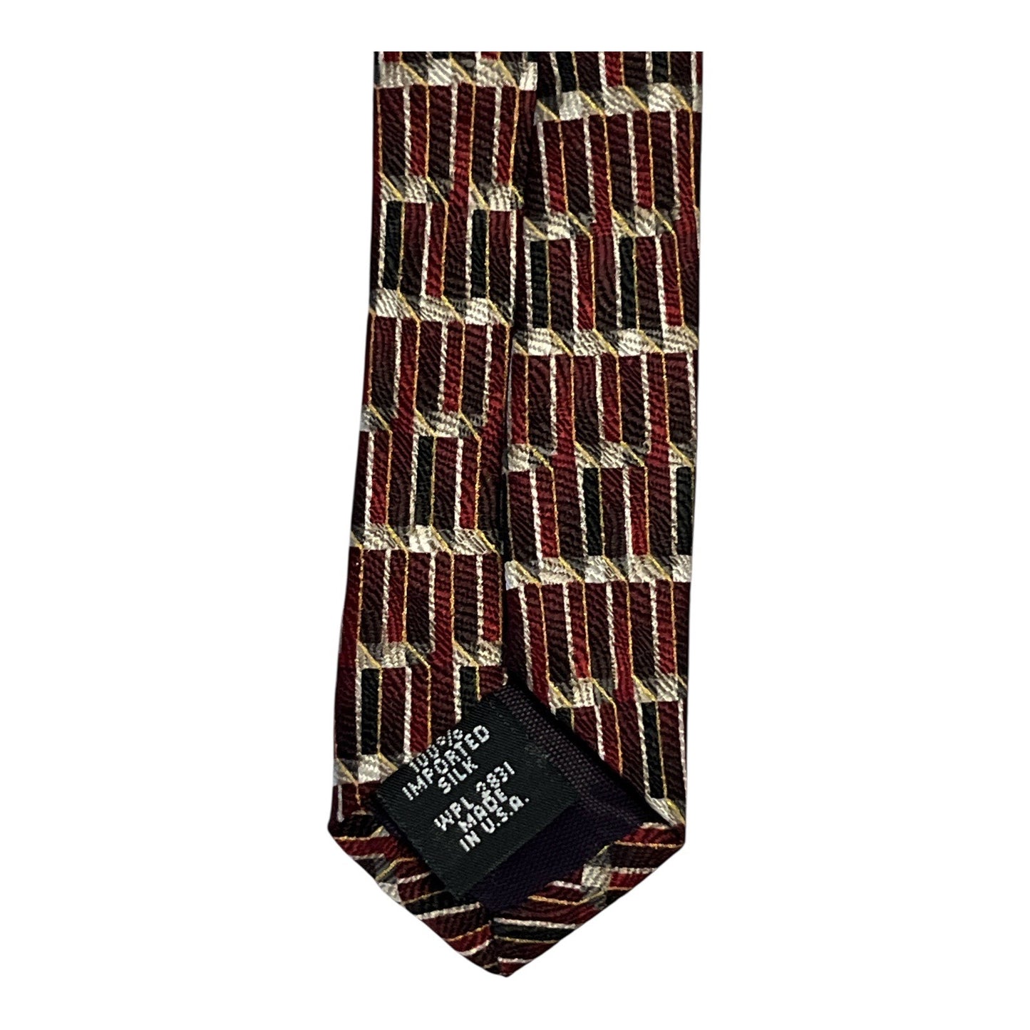 Gianfranco Ruffini Italy Silk Tie – Vintage 90s Geometric Necktie – Burgundy & Black – 56" x 4" – Made in USA
