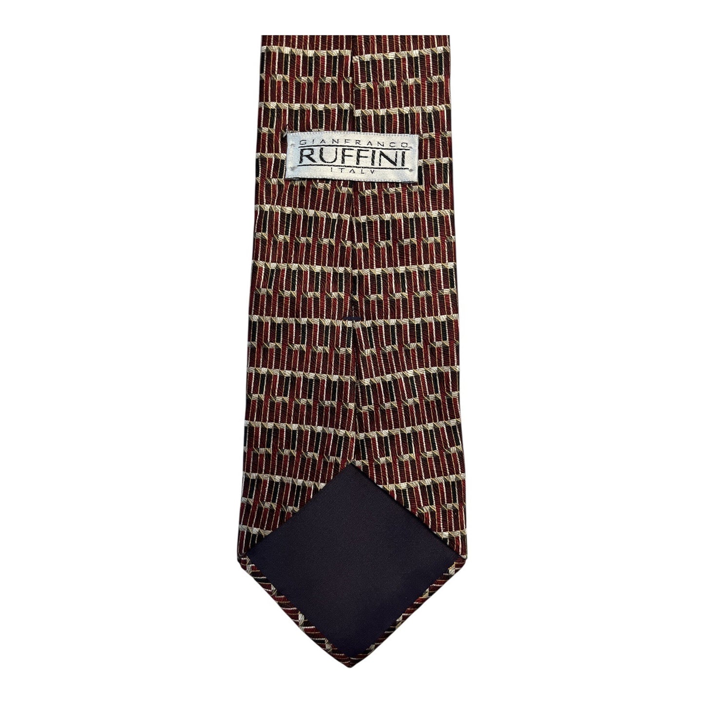 Gianfranco Ruffini Italy Silk Tie – Vintage 90s Geometric Necktie – Burgundy & Black – 56" x 4" – Made in USA