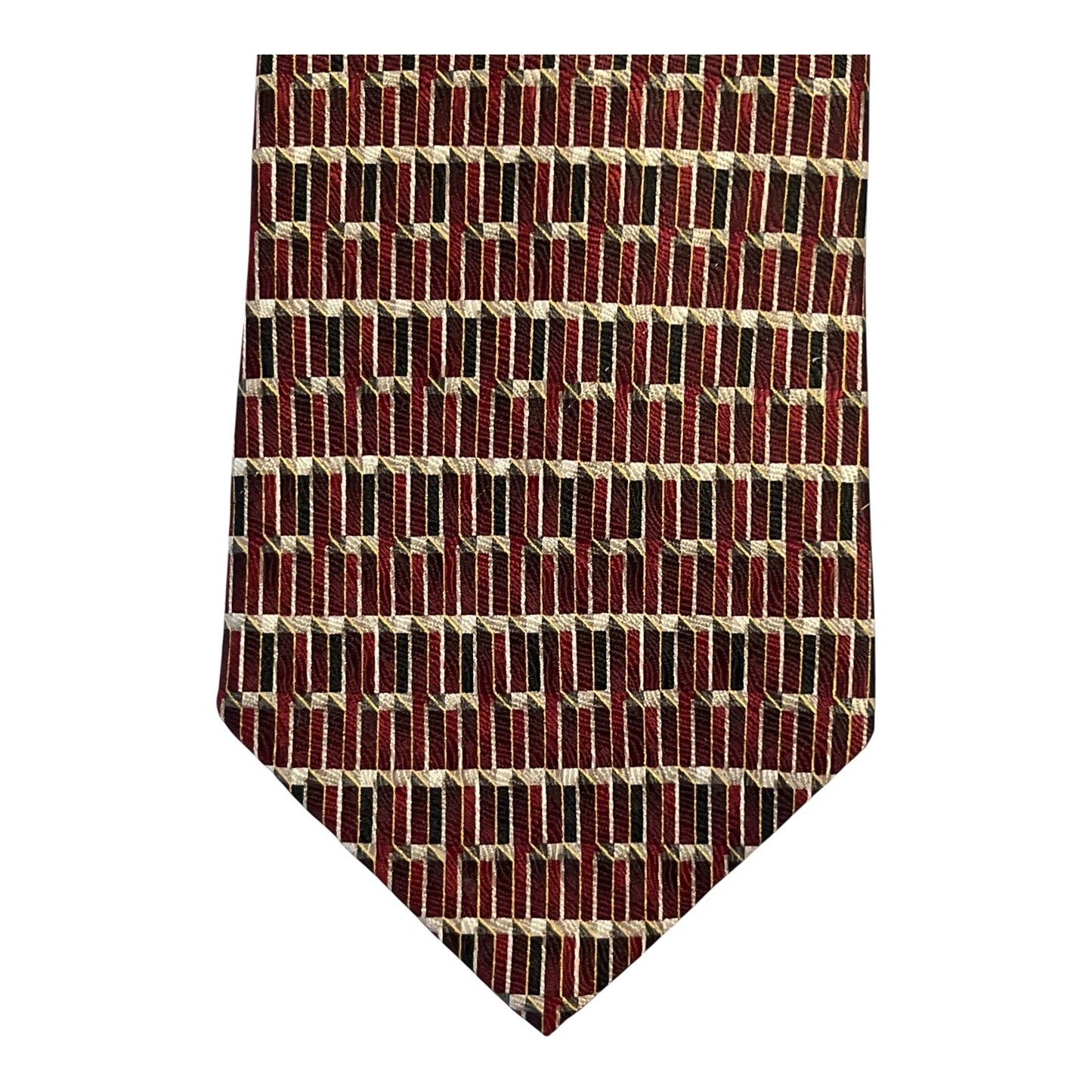 Gianfranco Ruffini Italy Silk Tie – Vintage 90s Geometric Necktie – Burgundy & Black – 56" x 4" – Made in USA