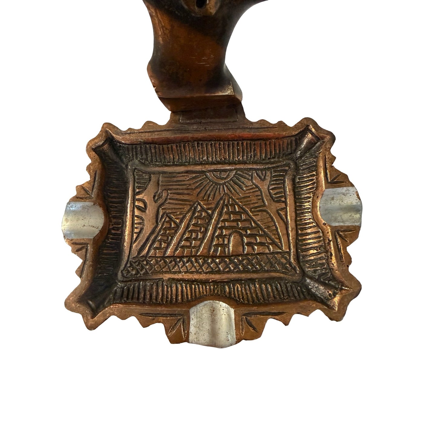Vintage African Bust Ashtray Egyptian Pyramid Design Cast Metal 6x6