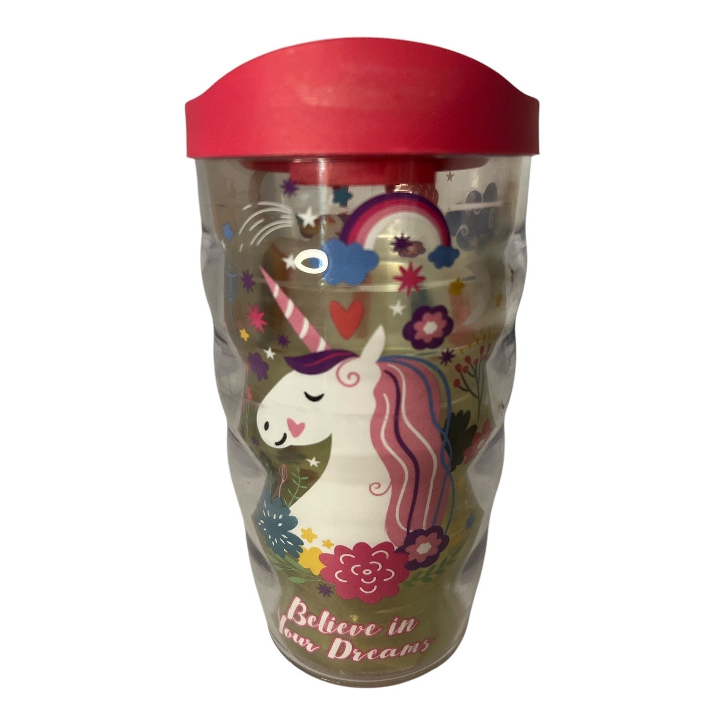 Believe in Unicorn / Believe in Your Dreams” 5.5" Insulated Tumbler with Dark Pink Lid