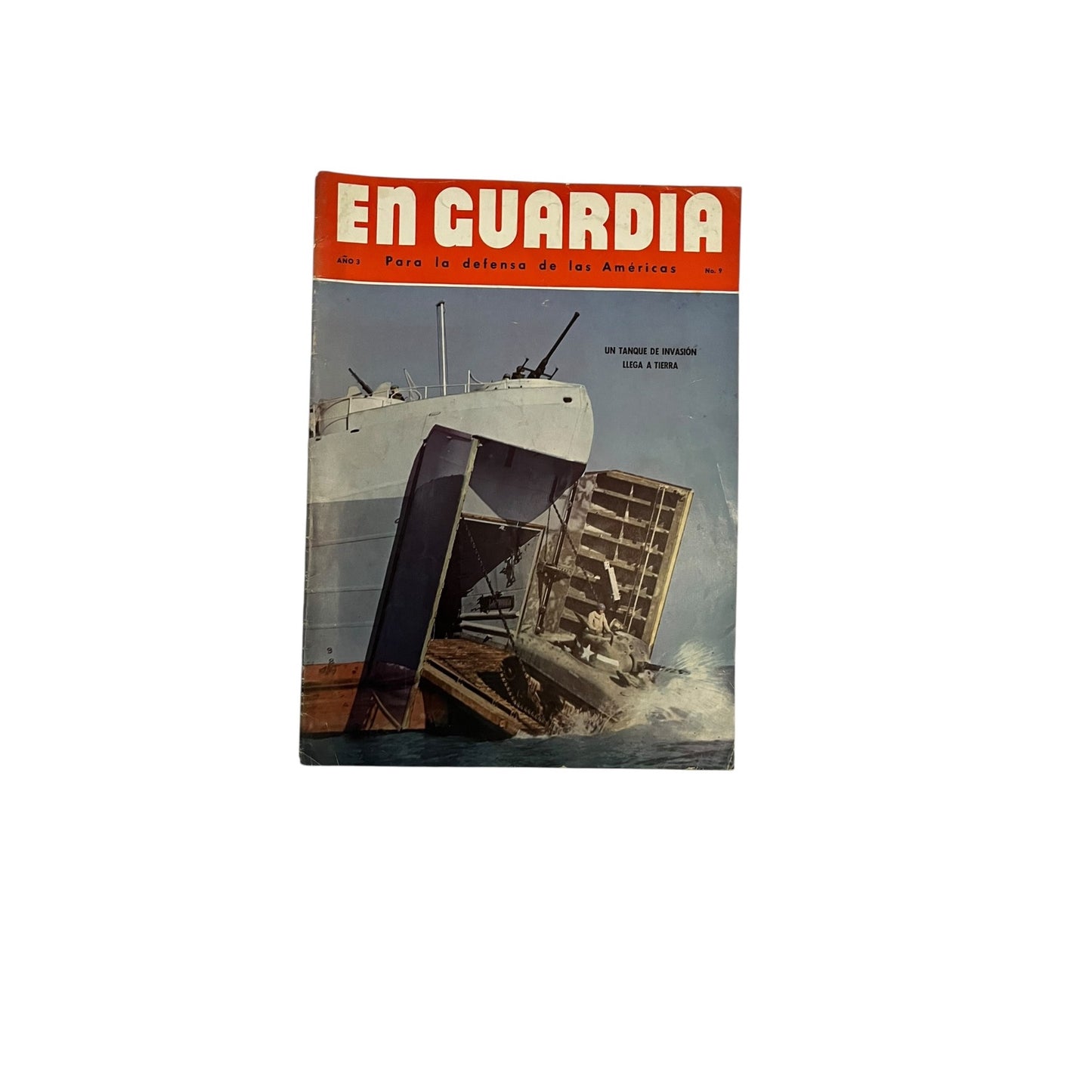 Vintage WWII En Guardia Magazine Año 3 No 9 1944 Tank Landing Cover US Military Propaganda Spanish Edition