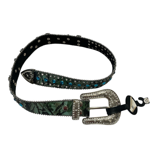 NEW w/ Flaws – XS/S Western Leather Belt w/ Turquoise Rhinestone Cross Conchos, 27.5"