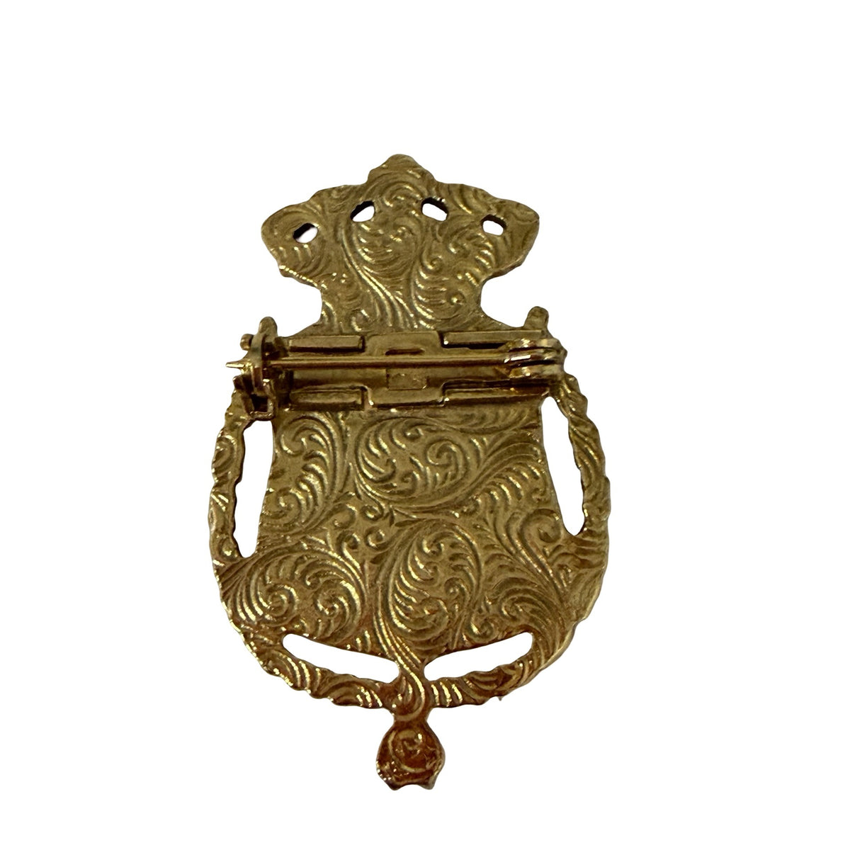Vintage Gold Tone Heraldic Crown Shield Brooch Burgundy Cabochon Royal Crest Pin 1.75 Inch
