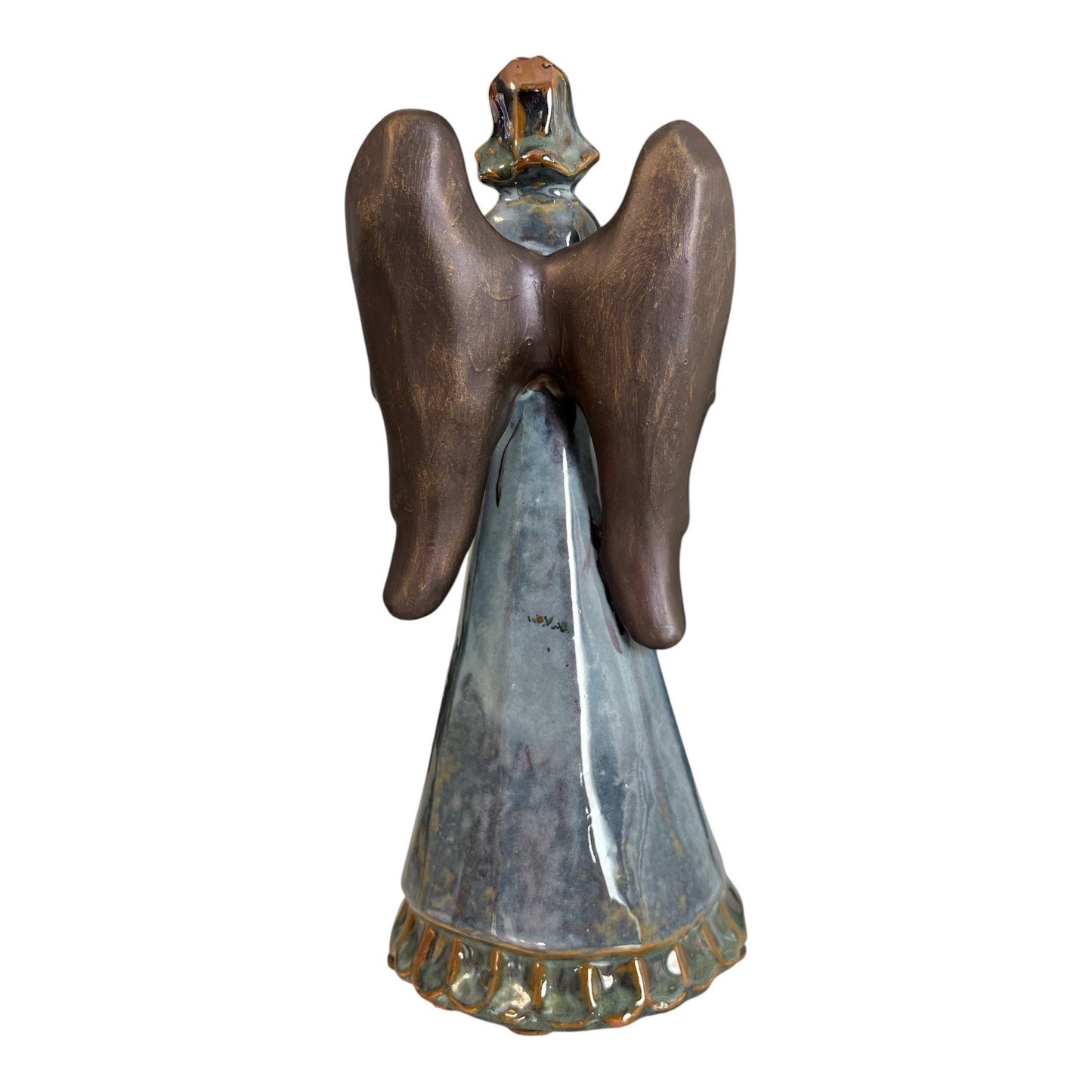 VTG Blue Ceramic Angel Figurine Hand Glazed Wings Holding Heart