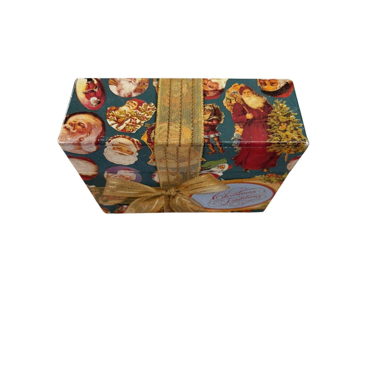 Vintage Christmas Traditions Victorian Santa Keepsake Gift Box Gold Bow