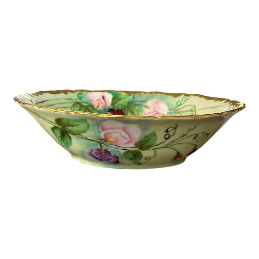 Signed Margaret Wolf T&V Limoges France Hand-Painted Antique Floral Bowl – Gold Trim