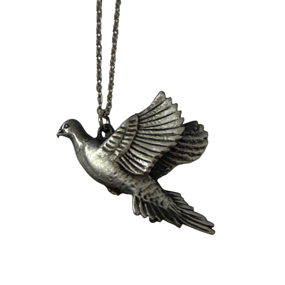 Vintage Flying Dove Pendant Necklace Nakagawa Marked Chain Silver Tone 16 Inch