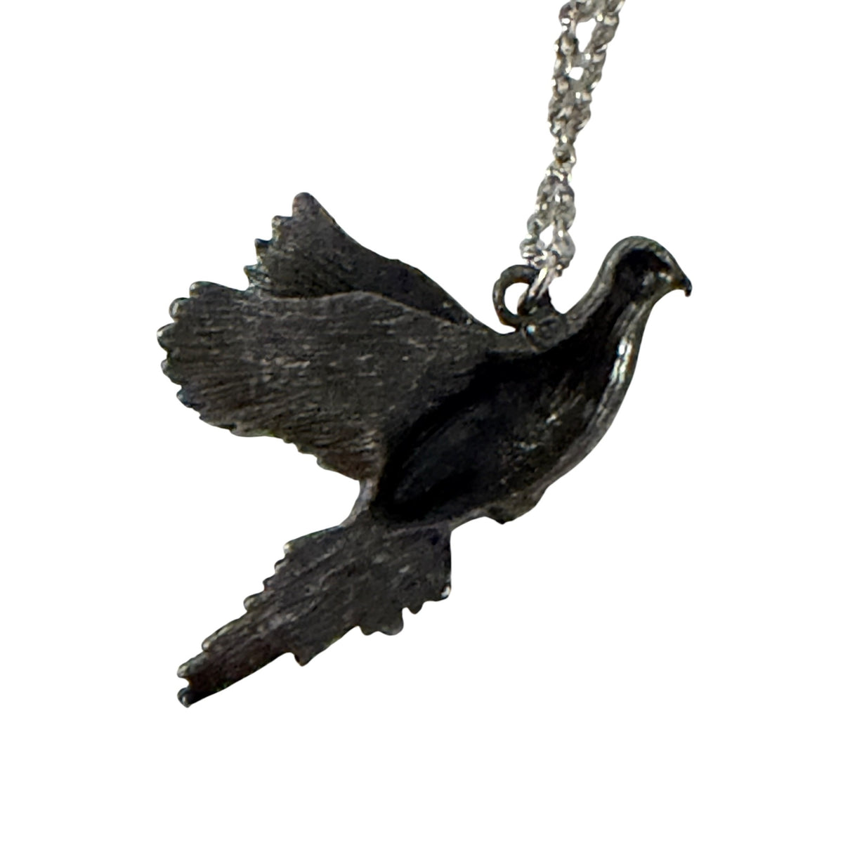 Vintage Flying Dove Pendant Necklace Nakagawa Marked Chain Silver Tone 16 Inch