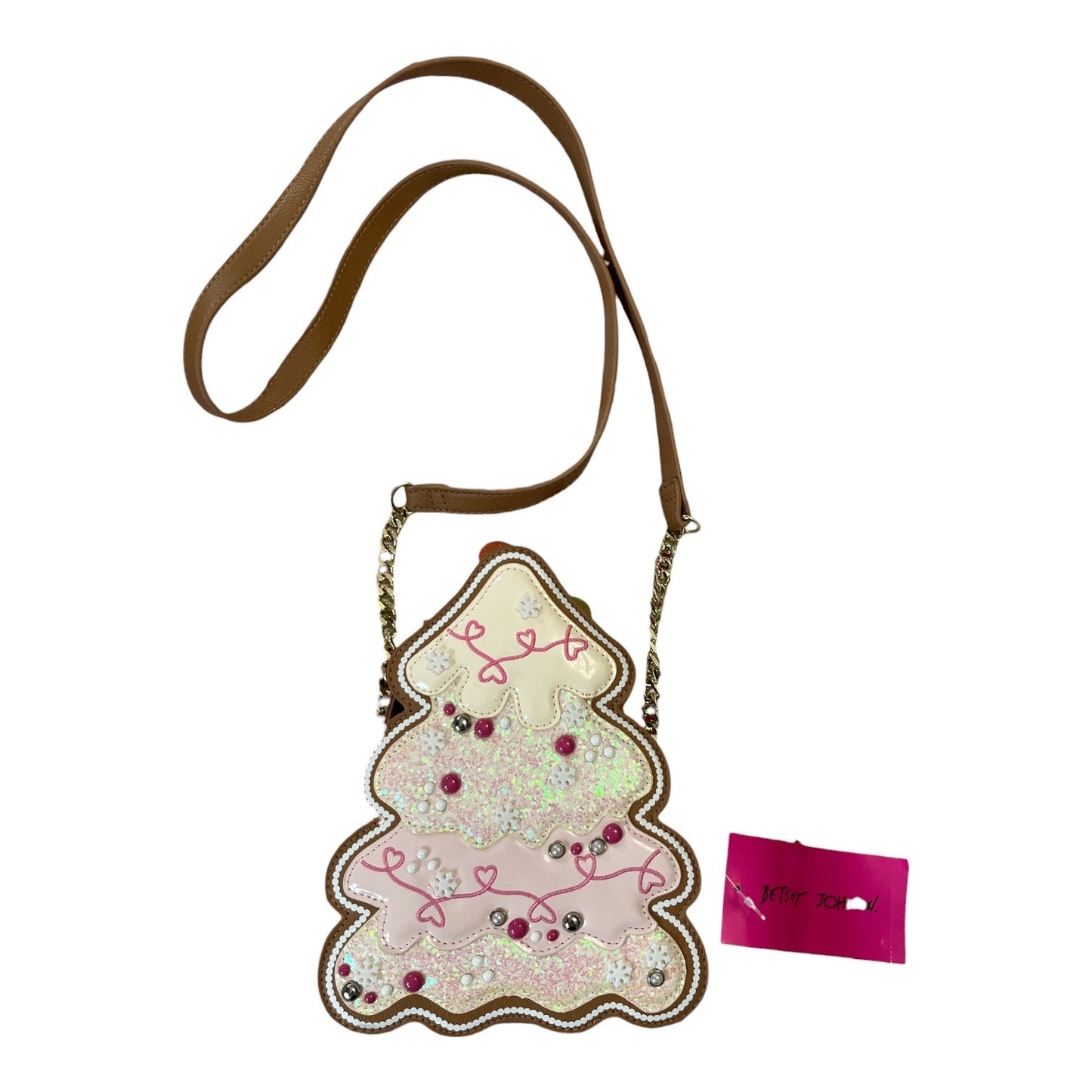 Betsey Johnson Gingerbread Christmas Tree Crossbody Bag Holiday Purse Pink Frosting