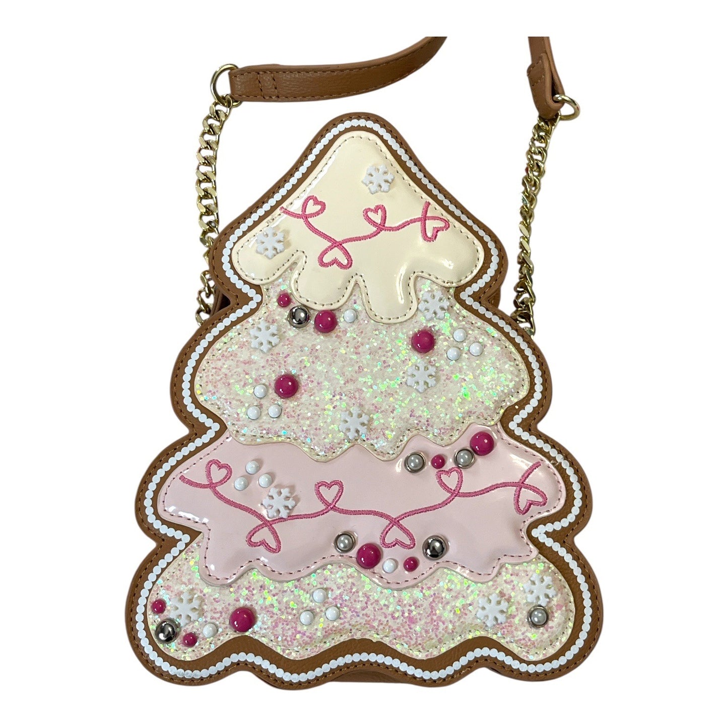 Betsey Johnson Gingerbread Christmas Tree Crossbody Bag Holiday Purse Pink Frosting