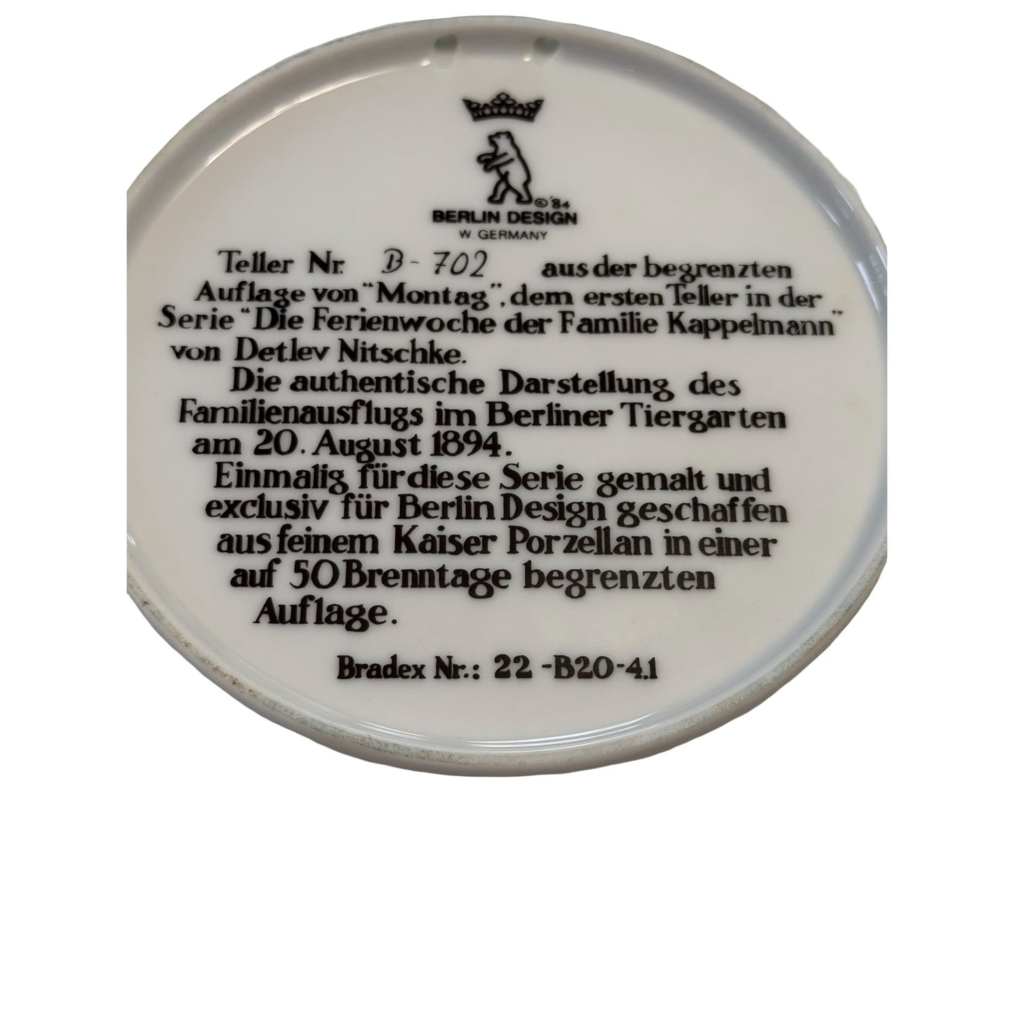 Berlin Design Collector Plate B-702 Die Ferienwoche Familie Kappelmann Nitschke 1894