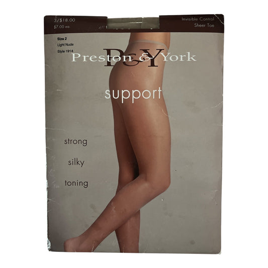 Vintage Preston & York Support Pantyhose Size 2 Light Nude Style 1914 Sheer Toe NOS