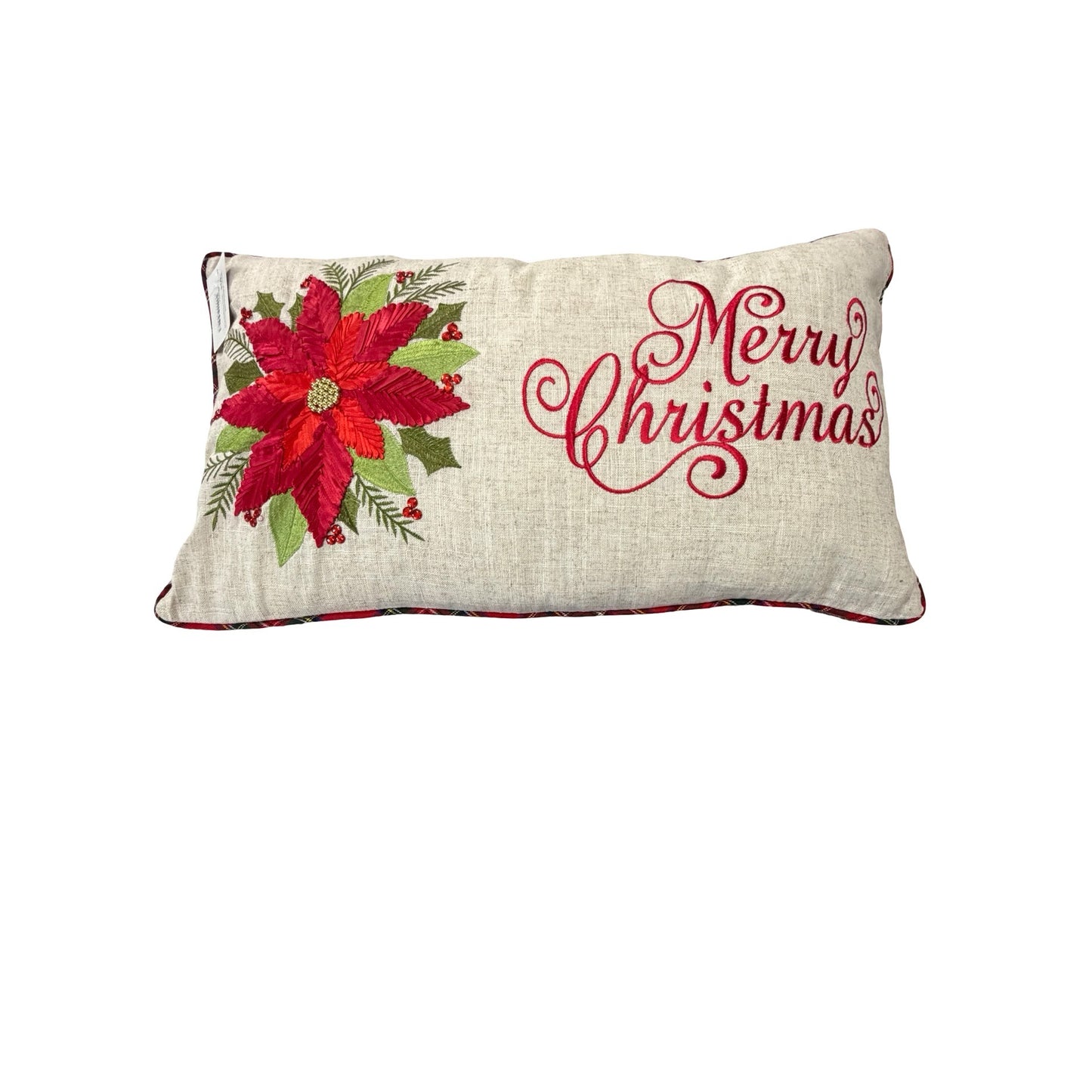 Platypus Home Merry Christmas Poinsettia Lumbar Throw Pillow Embroidered Holiday Accent