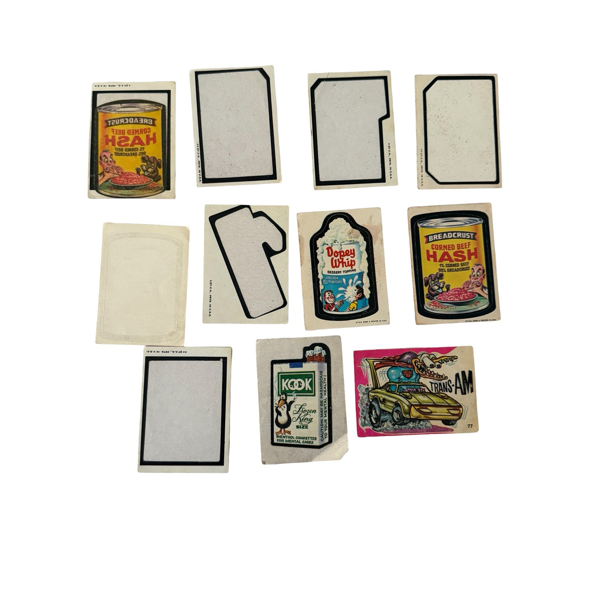 Vintage Wacky Packages Sticker Lot 10 Pieces Topps Breadcrust Dopey Whip Kook Tied