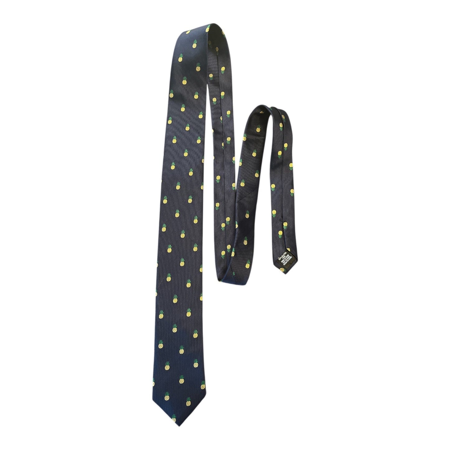 Van Heusen Pineapple Tie – Navy Blue Silk Necktie – 58" – Tropical Novelty Print