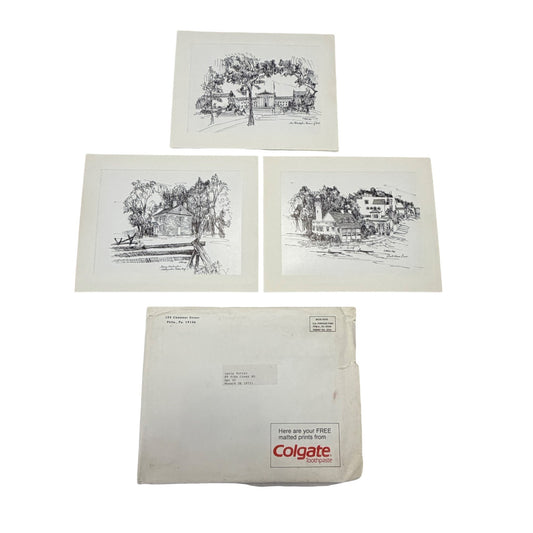 Vintage Colgate Toothpaste Philadelphia Landmark Matted Print Set N Miles AWS 1960s 1970s