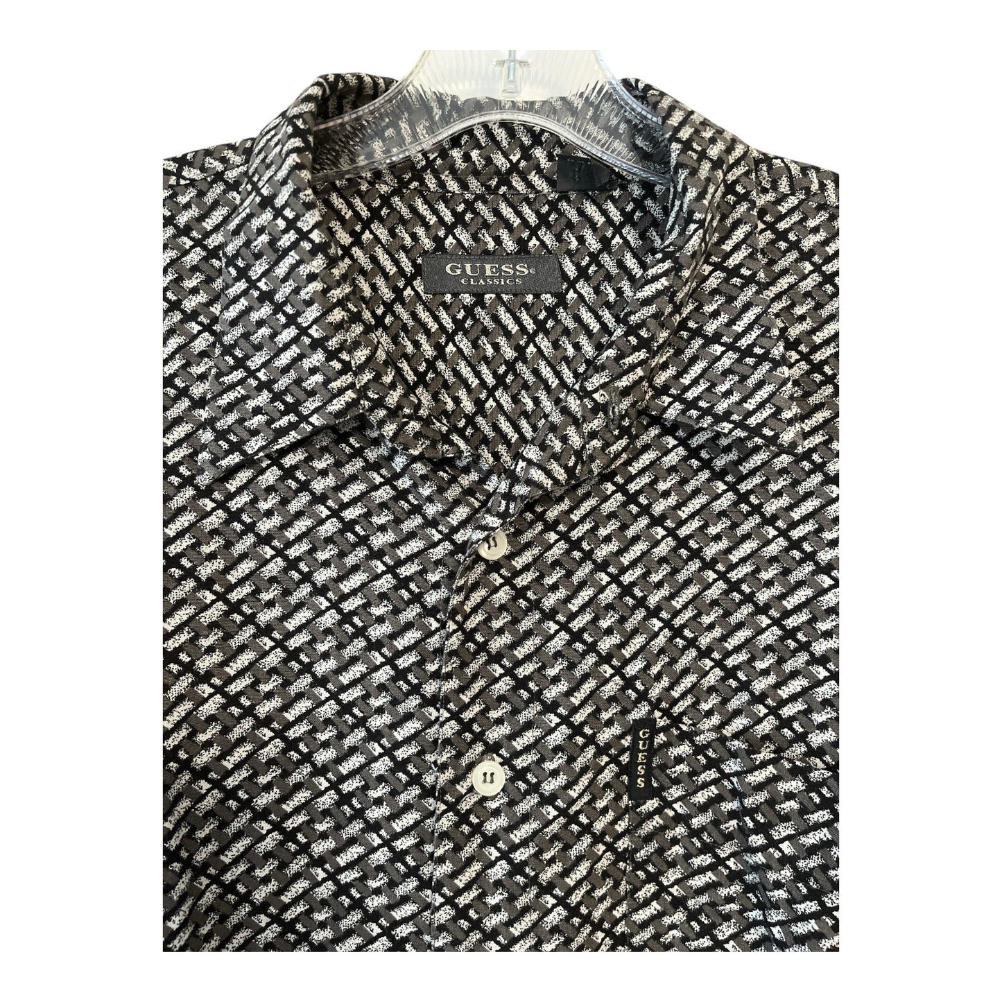 Guess Classics Men's Button Front Long Sleeve Abstract Print Shirt Black White Gray XL