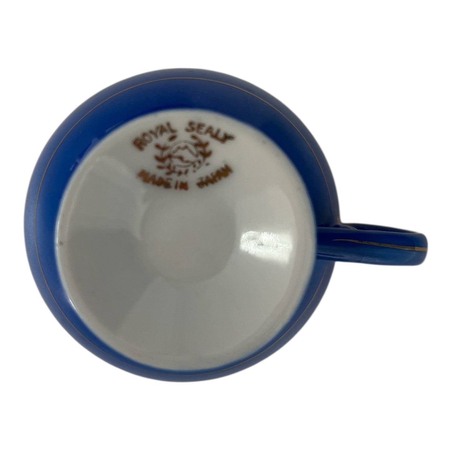 Vintage Royal Sealy Japan Pedestal Teacup Blue Footed Cup Hand Painted Gold Trim Floral Cherries