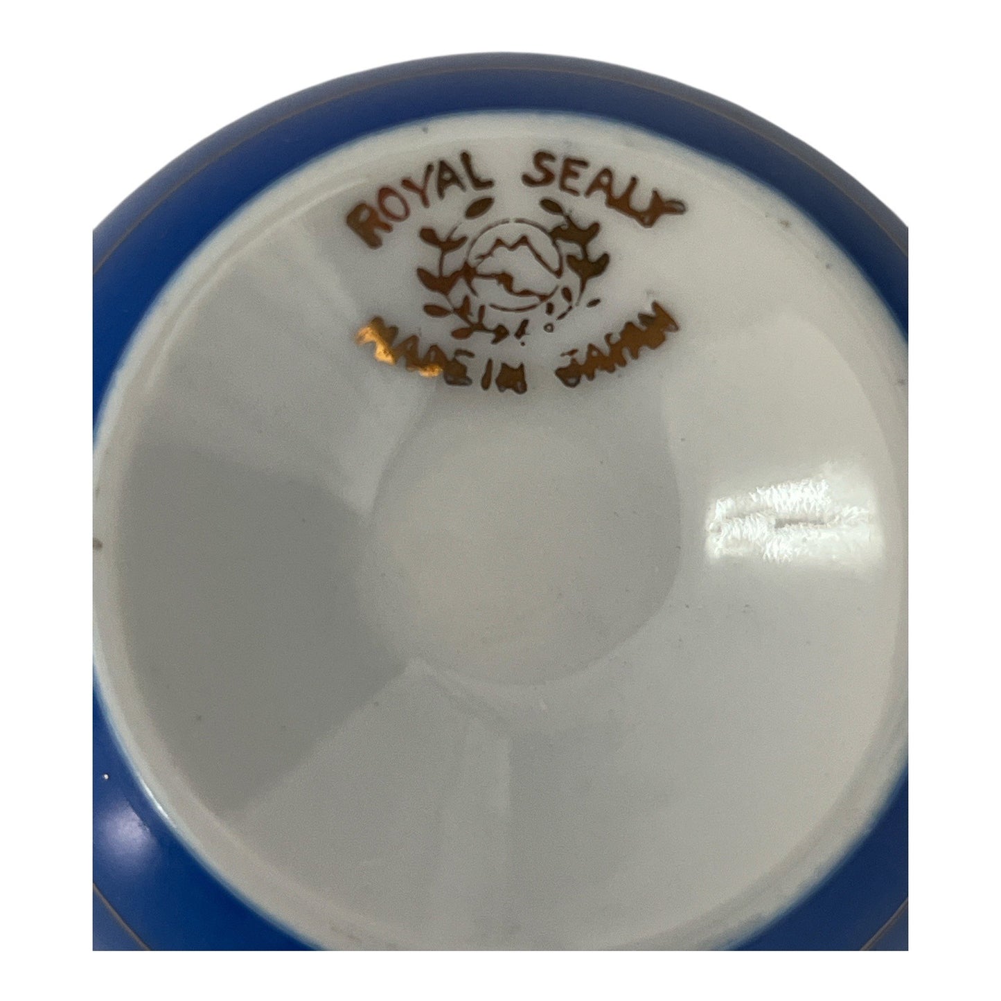 Vintage Royal Sealy Japan Pedestal Teacup Blue Footed Cup Hand Painted Gold Trim Floral Cherries