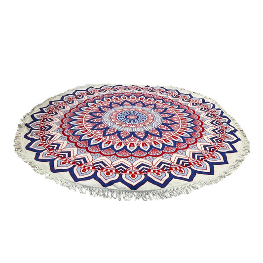 NWT Swim by Cacique Lane Bryant Round Mandala Beach Towel – 61” Red White Blue Fringe Boho Festival Blanket