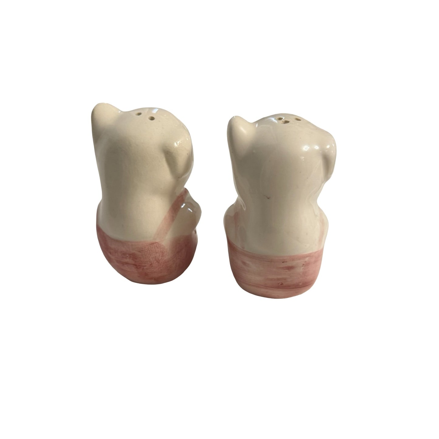 Vintage Ceramic Pig Salt & Pepper Shakers Pink Overalls Big Eyes Pair
