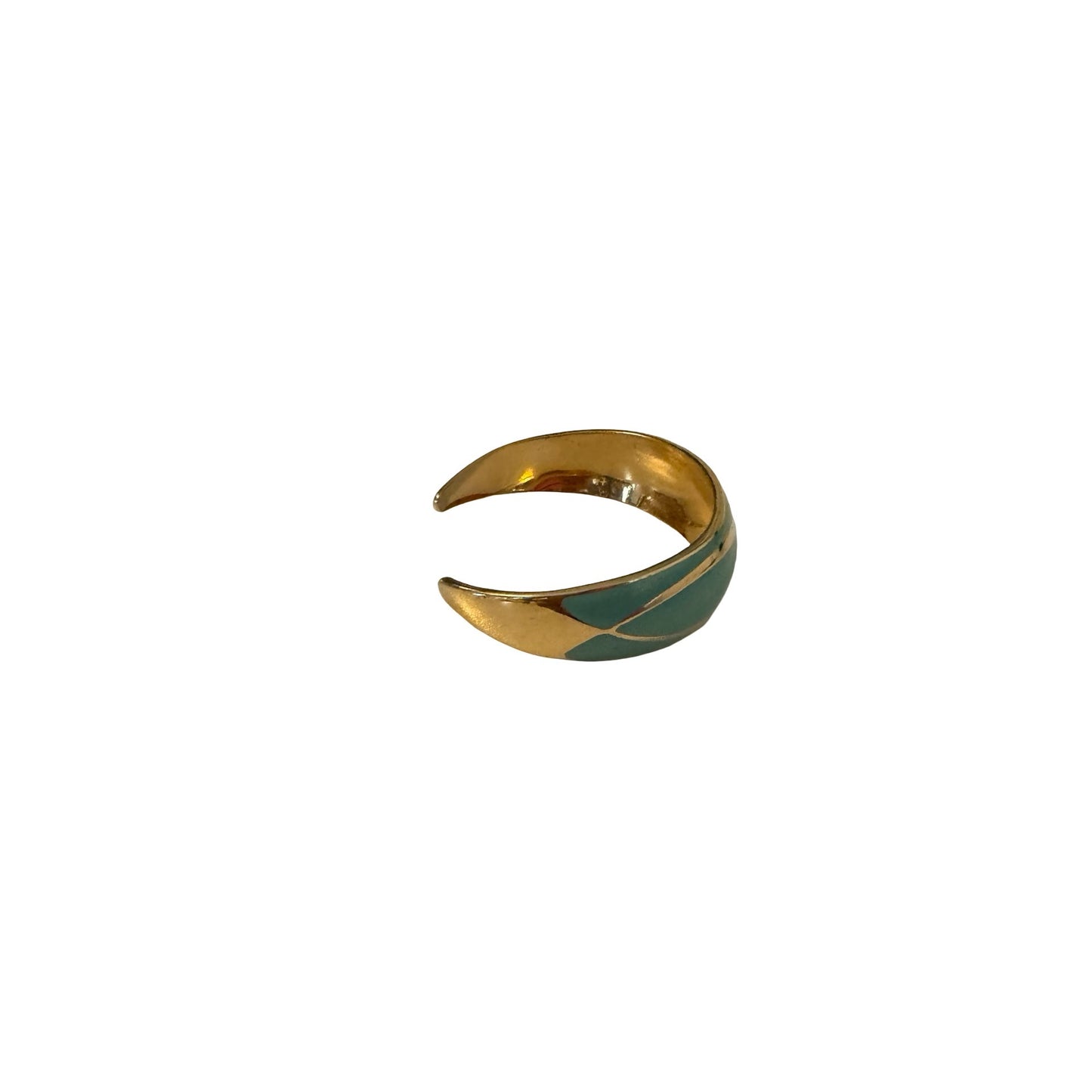 Vintage Gold Tone Teal Enamel Cuff Bracelet Wide Hingeless Open Bangle Modernist