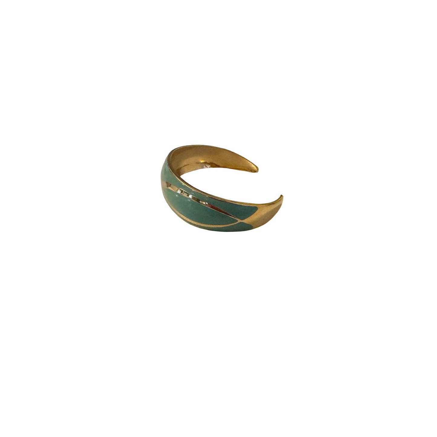 Vintage Gold Tone Teal Enamel Cuff Bracelet Wide Hingeless Open Bangle Modernist