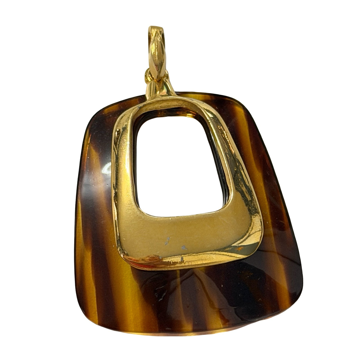 Vintage Tortoiseshell Lucite Geometric Pendant Gold Tone Modernist 2.5 Inch