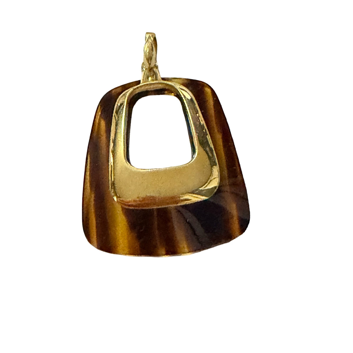 Vintage Tortoiseshell Lucite Geometric Pendant Gold Tone Modernist 2.5 Inch